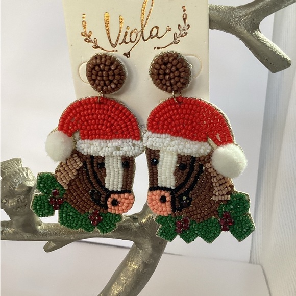 Viola Jewelry - Viola, Beaded Festive Horse Dangle Pierced Earrings. NWT
